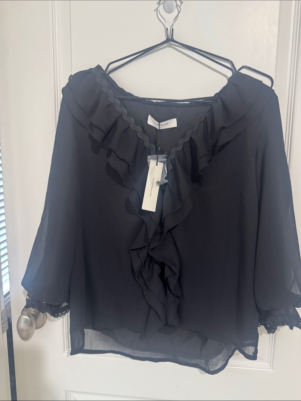 Set!!!
 Ruffled V-Neck Black Blouse&shorts -